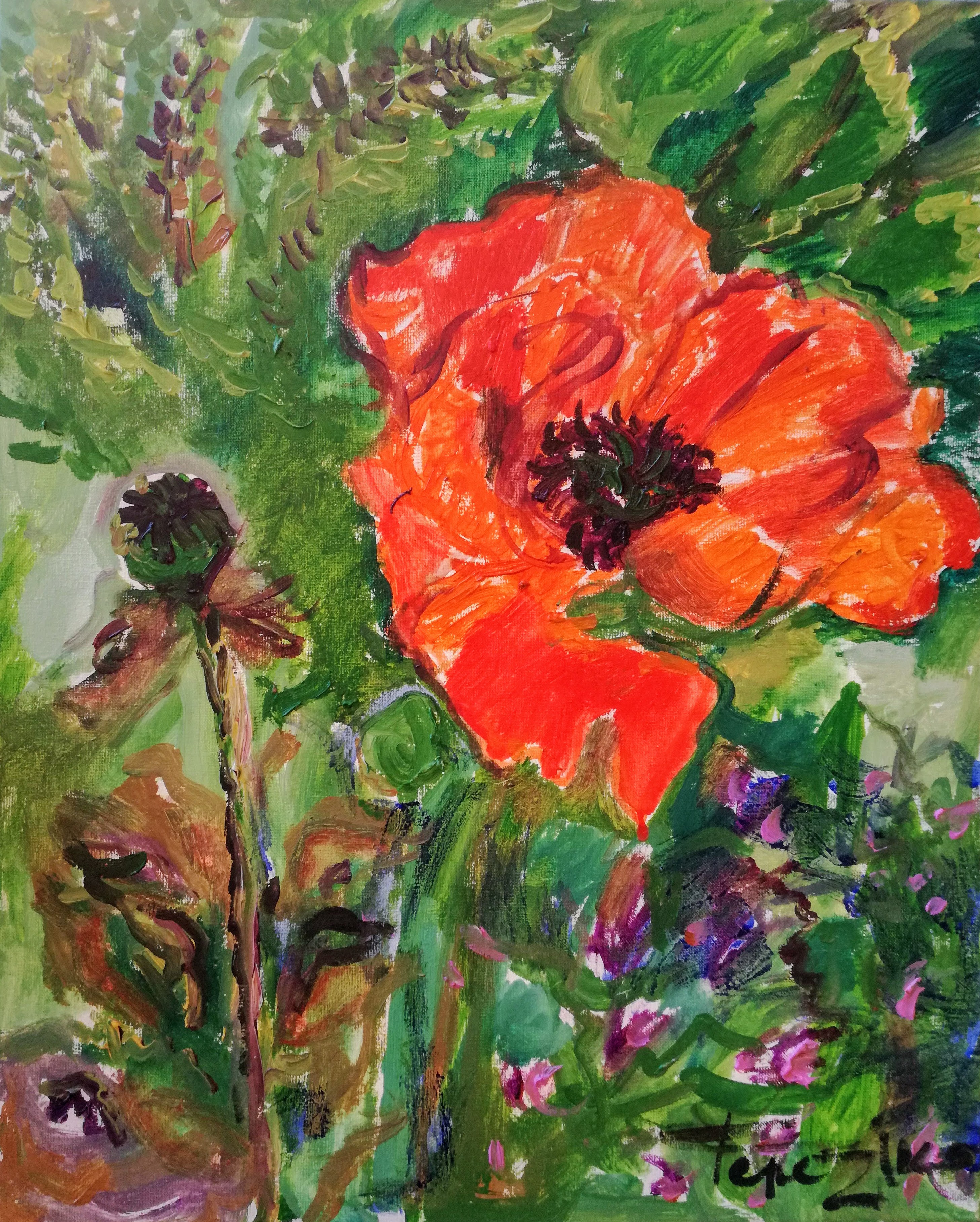 Poppy flower oil on canvas painting